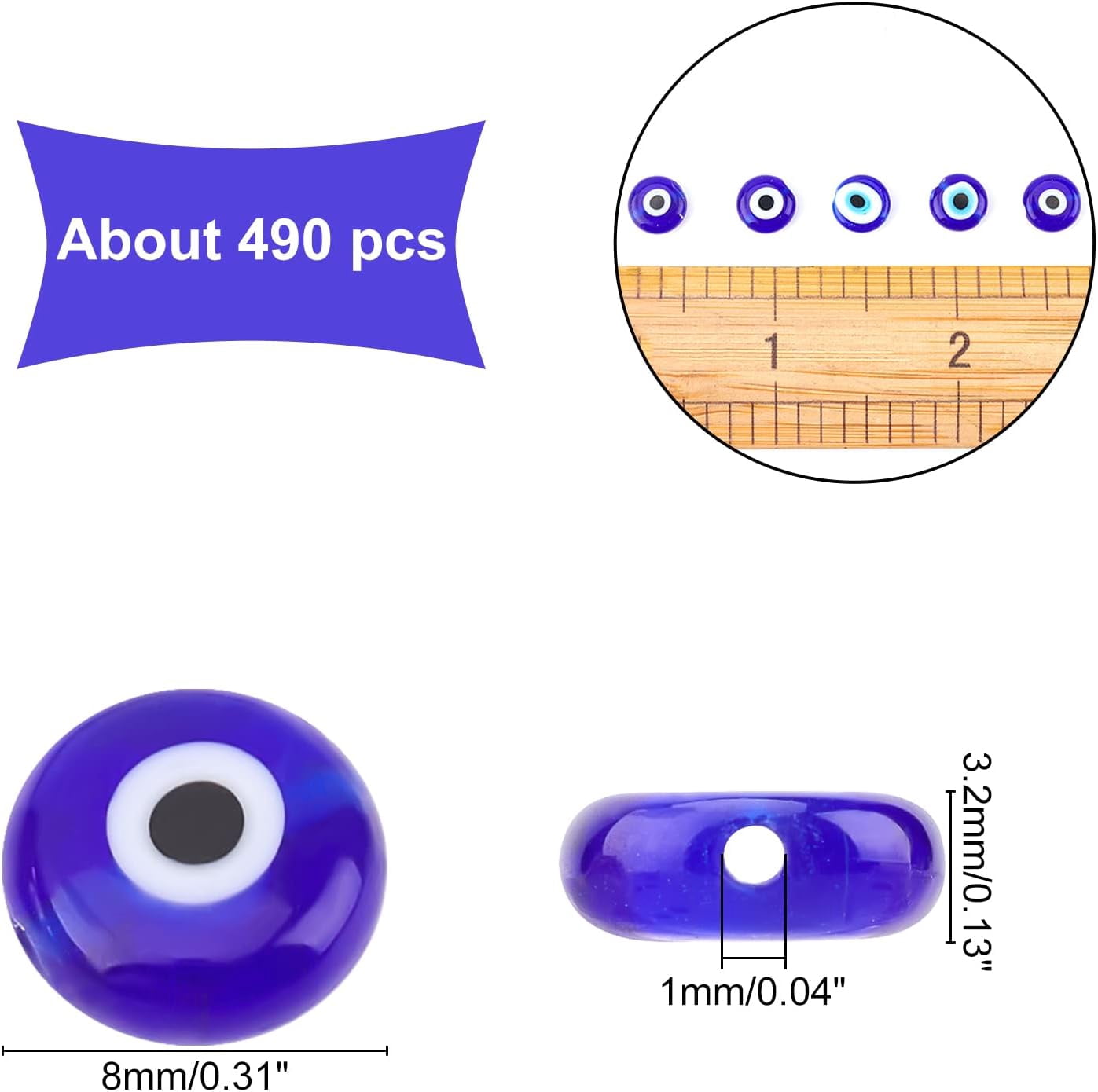 10 Strands (About 49pcs/Strand) Blue Handmade Lampwork Glass Beads Flat Round Spacer Loose Beads for Bracelet Necklace Jewelry Making 10strands