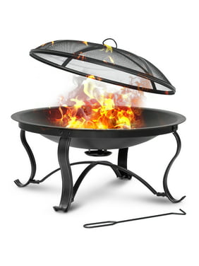 30 inch Fire Pits for Outside Firepit Outdoor Wood Burning Pit Steel Firepit Bowl for Patio Backyard Camping,with Ash Plate,Spark Screen,Log Grate,Poker