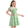 thumbnail image 5 of newwalpole Girls Spring Summer Floral Dress Teen Ruffle Smocked 3 Layerr Dresses Kids Cute Boho Easter Clothes Green for Size 6-7 Years, 5 of 7