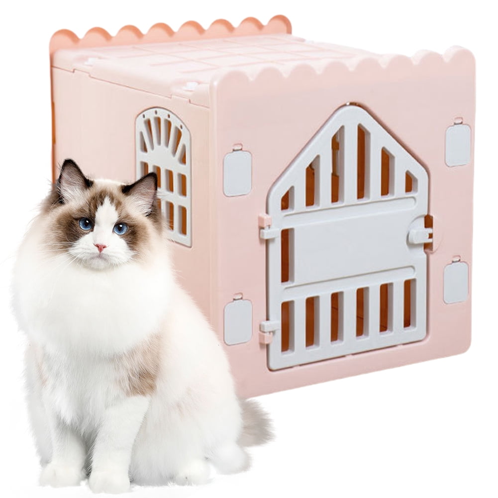 golytefs Plastic Cat House Stackable Feral Cat Shelter for Outdoor Indoor Use (Pink)