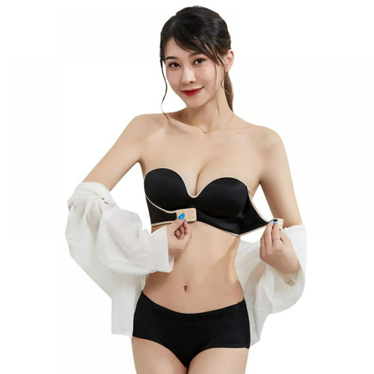 Women Strapless Bra Gather Chest Patch Breathable Non-slip Push-Up  Invisible Bra 
