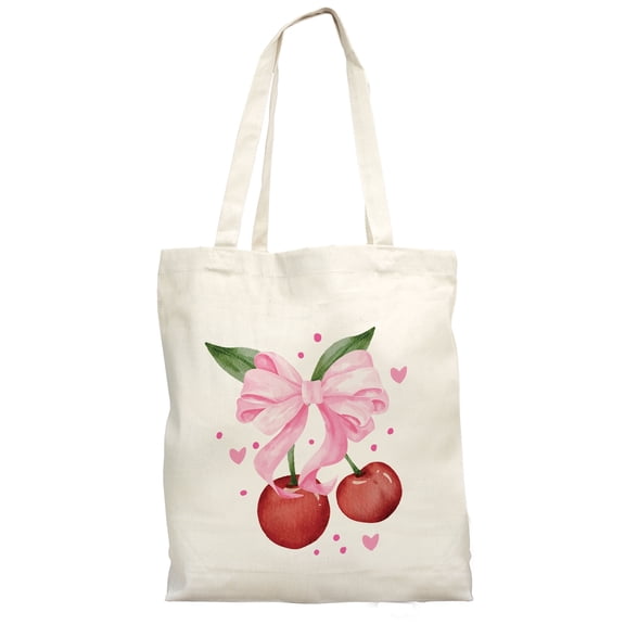 Cherry Bow Tote Bag, Coquette Aesthetic Canvas Bag, Y2K Reusable Gift Bag