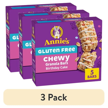 (3 pack) Annie's Gluten Free Chewy Granola Bars, Birthday Cake, 5 Bars, 4.9 oz