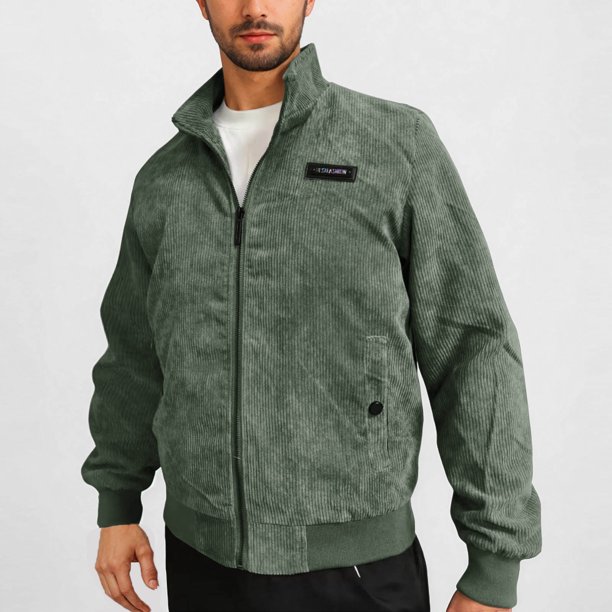 Puntoco Chaqueta Deportiva De Manga Larga De Pana Con Bolsillos Con Cremallera Y Cuello Alto Informal Para Hombre