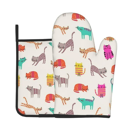 

Oven Gloves Hot Pads For Kitchen Decor Cute Cat Heat Resistant 2pcs For Cooking Baking Bbq