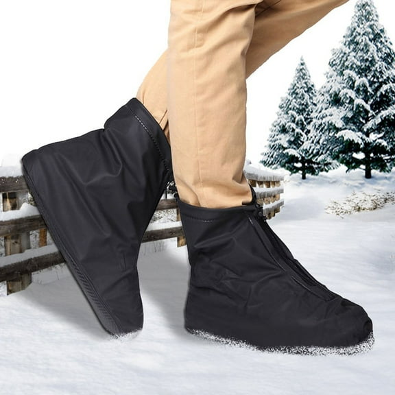 Waterproof Shoes Covers, IC ICLOVER Snow-Resistence Rainproof PVC Fabric Zippered Shoe Covers Rain Boots Overshoes Protector Bike Motorcycle Women Men Kids Black L Size