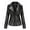 Black, variant on Ladies Leather Jacket New Ladies Slim Leather Stand-Up Collar Zipper Stitching Solid Color Jacket