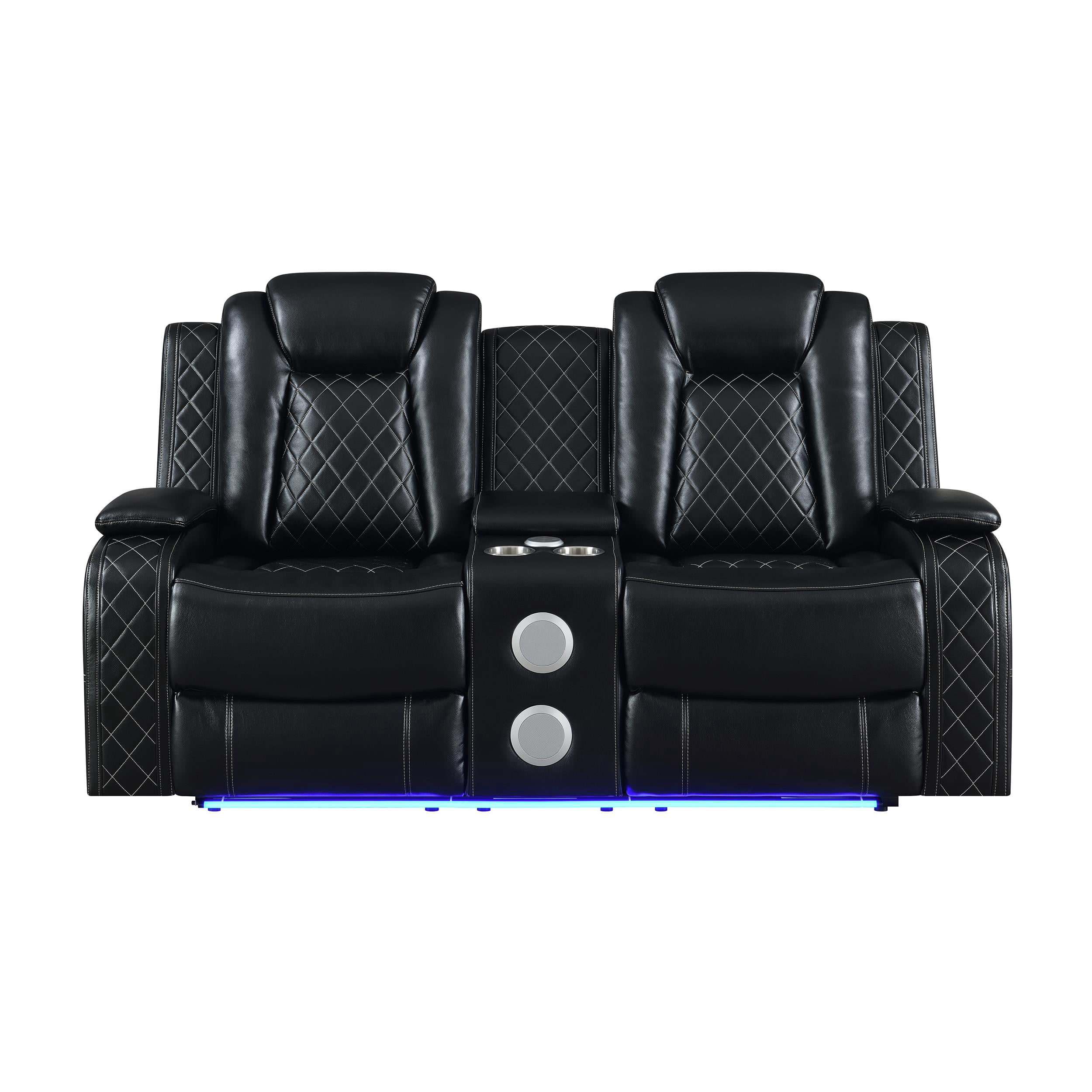 New Classic Furniture Orion II Faux Leather Console Loveseat Recliners in Black