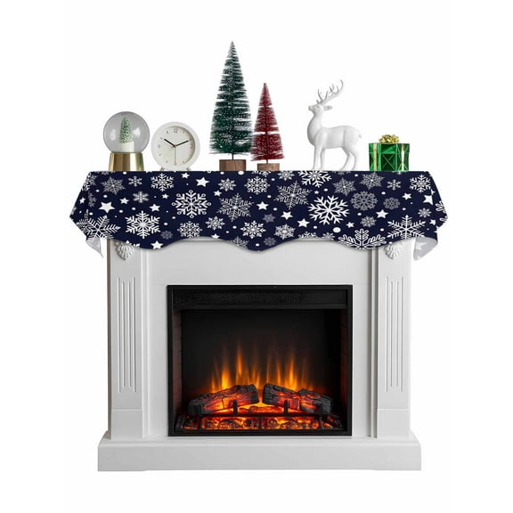 Navy Blue Christmas Snowflakes Mantel Scarf Fireplace Decorations for Living Room, Xmas Winter Modern Fireplace Mantel Scarf Cover Runner for Halloween/Thanksgiving/Christmas Decor 70"x17"