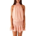 thumbnail image 1 of Women Ruffle Halter Neck Mini Dress Mock Neck Open Back Tiered Dress Y2K Mesh Layered Dresses Pink L, 1 of 9