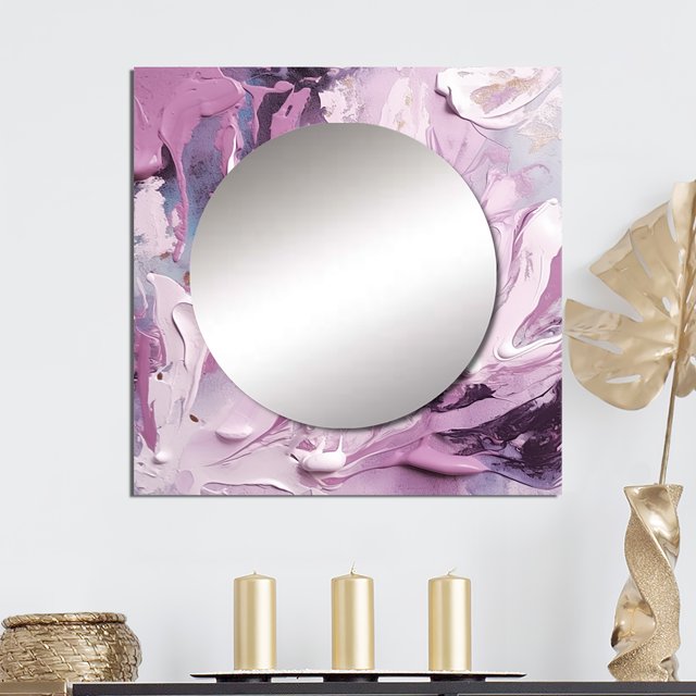 Designart "Electric Marble Ink Expression I" Abstract Marble Square Mirror For Wall Decor - Large Purple Square Printed Wall Mirror Art - Square Modern Mirror - Wall Mounted Square Large Mirror
