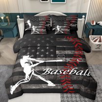 Homewish Boys Ball Game 7-Piece Twin Bedding Sets,Baseball Sport Theme Bedding Comforter Set,American Flag Pattern Sheet Sets For Boys Kids,Breathable Home Decor Reversible