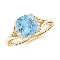 ANGARA Natural Solitaire 1.95 ct Aquamarine Split Shank Engagement Ring in 14K Yellow Gold for Women (Size-8mm) | March Birthstone, Anniversary, Jewelry Gift for Women | Natural Aquamarine Ring