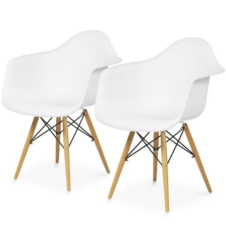 Dining Room Arm Chairs Sale Best Choice Products Mid-Century Modern Eames Style Accent Arm Chairs for Dining, Office, Living Room, Set of 2, White ()