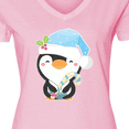 thumbnail image 4 of Inktastic Cute Christmas Penguin in Blue Hat Women's V-Neck T-Shirt, 4 of 5