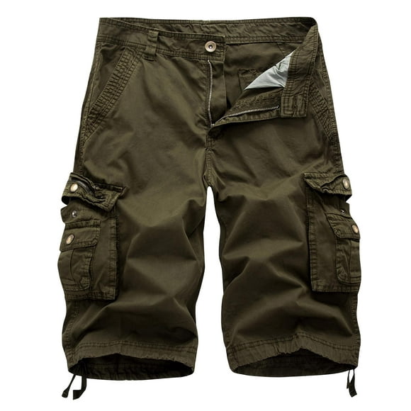 Lolmot Mens Casual Pure Color Outdoors Pocket Beach Work Trouser Cargo Shorts Pant