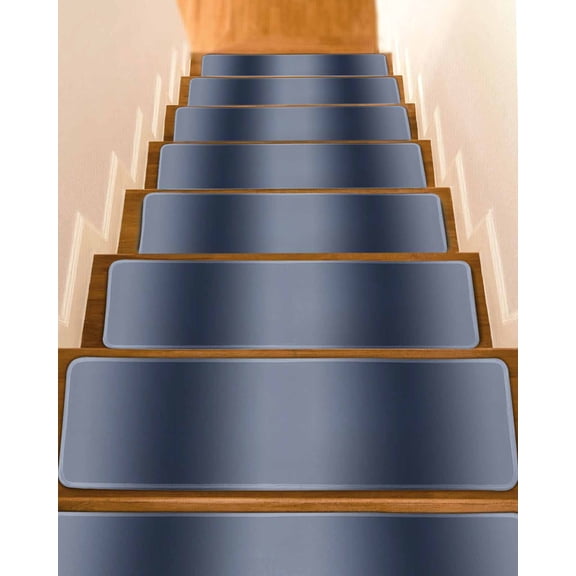 Navy Blue Ombre Stair Treads Non Slip Indoor for Wooden Steps, Farmhouse Blue Gradient Modern Art 7 Pcs Stair Mats for Elders Dogs, 8 x 30 Inch Carpet Treads Runner Rugs for Staircase