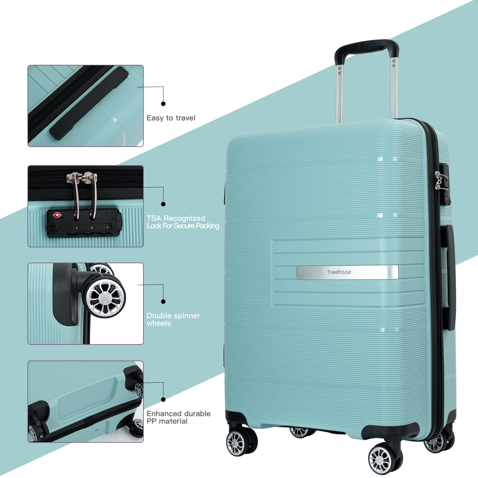 Tripcomp 3Piece Hardside Luggage Set, Lightweight, TSA Lock, Airline Approved (20”, 24”, 28”)  Light(图5)