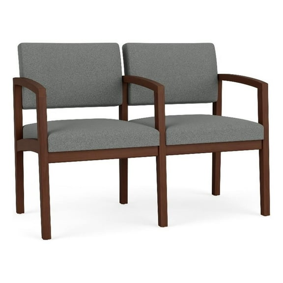 Lenox Wood Reception Waiting 2-Seat Tandem Seating / Walnut Wood / Light Gray