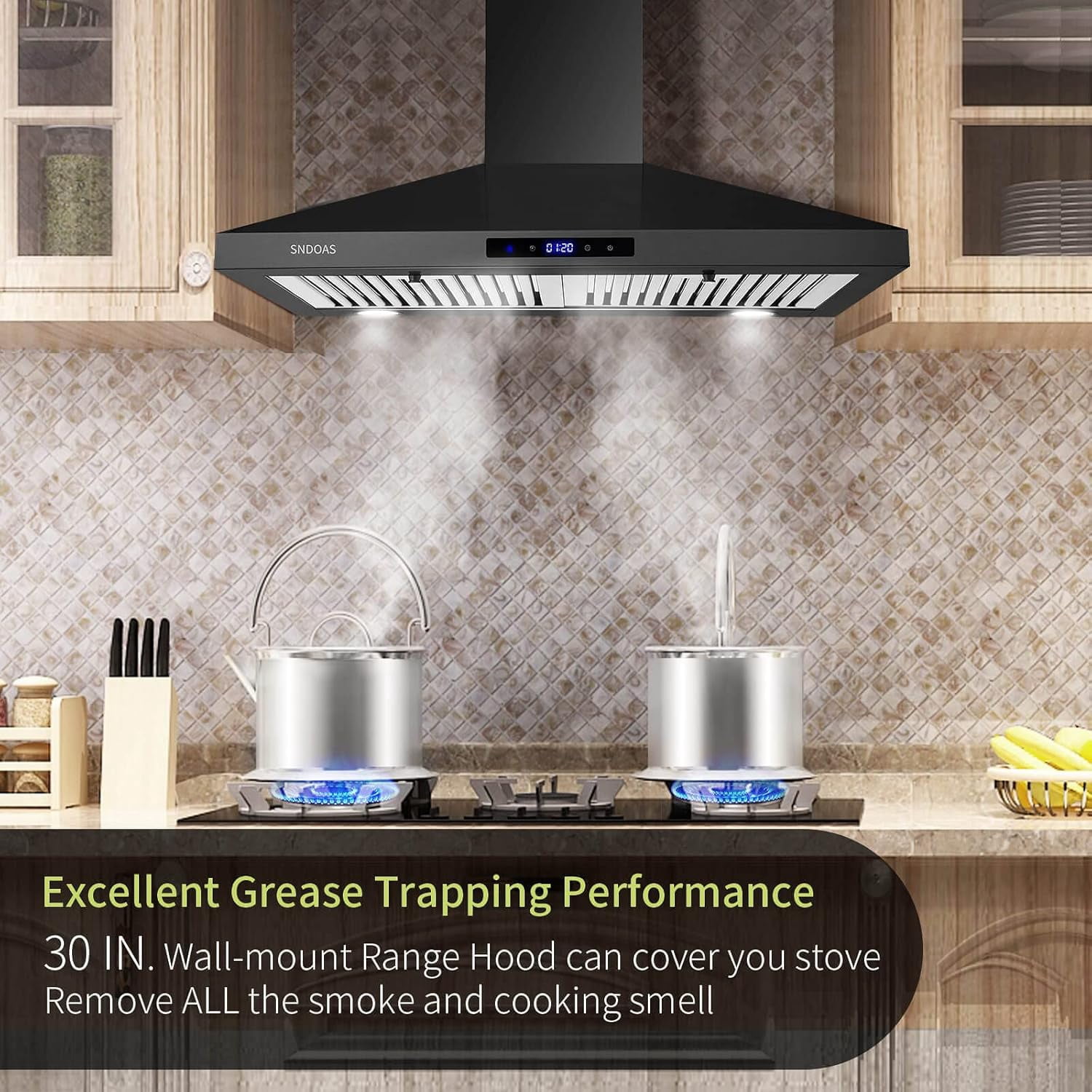 30 inch Wall Mount Range Hood 30 inches,Stainless Steel Wall Mount Range Hood,Vent Hood 30 inch w/Touch Control,Ducted/Ductless Convertible,Chimney-Style Over Stove Vent Hood,Kitchen Hood,Baffle Filt