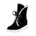 thumbnail image 2 of Xfvqtps Womens Snow Boots Hidden Wedge Plush Fleece Line Suede Upper Lace Up Thick Bottom Warm Winter Short Boots Bandage Solid Color Shoes Casual Ankle Boots Black, 2 of 7