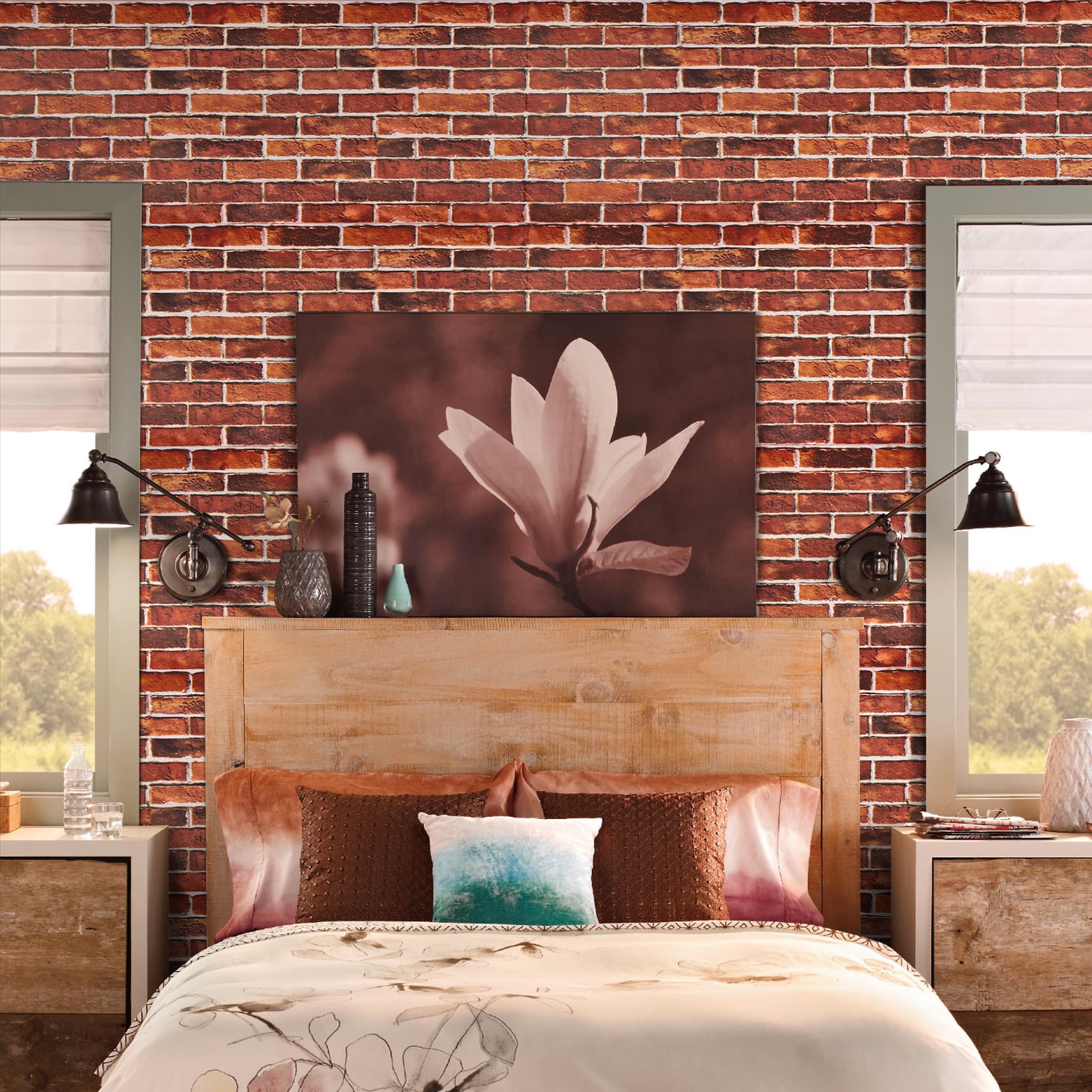 (4 pack) Abyssaly Red Brick Wallpaper Peel and Stick Wallpaper 17.7" x 118" Self Adhesive Removable Vinyl Contact Paper for Bedroom Living Room (Industrial Style)