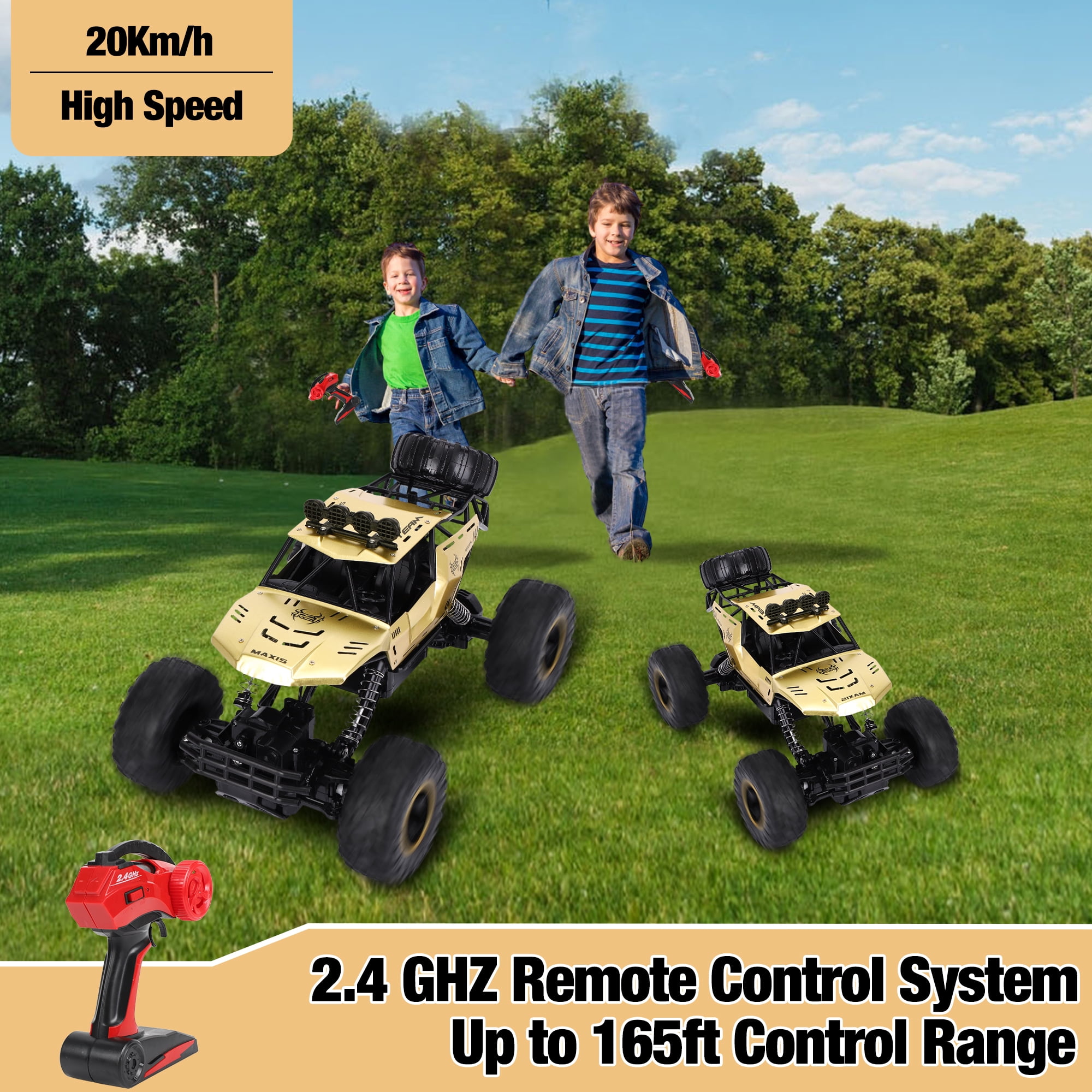 Wisairt 1:12 Large RC Cars, 4WD Large Remote Control Monster Truck 2.4 GHz Alloy RC Cars for Kids Adults Aged 6 + Birthday Gifts (Gold)
