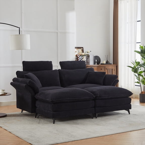[Modern Corduroy 85.8'' Deep Seat Sectional Sofa for Living Room with Ottoman]