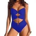 thumbnail image 2 of VISALY Cutout One Piece Swimsuit with Ring Linked Tummy Control Ruched Polka Dot Monokini Bathing Suit for Beach Vacation Slimming Swimwear One Piece Bathing Suits One Piece Beach Swimwear Blue Xxl, 2 of 5