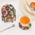thumbnail image 3 of Yayeee 6 PCS Drink Coasters with Holder Set Woven Absorbent Round Tabletop Hot Pad, Retro Geometric, 3 of 7