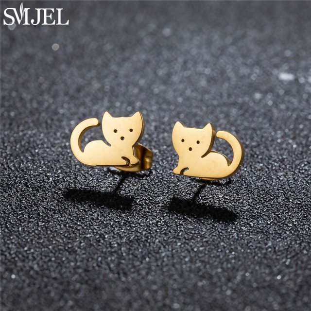 SMJEL-pendientes con pasador de acero inoxidable para mujer y niña, joyería para perro salchicha, Chihuahua, accesorios para gatito