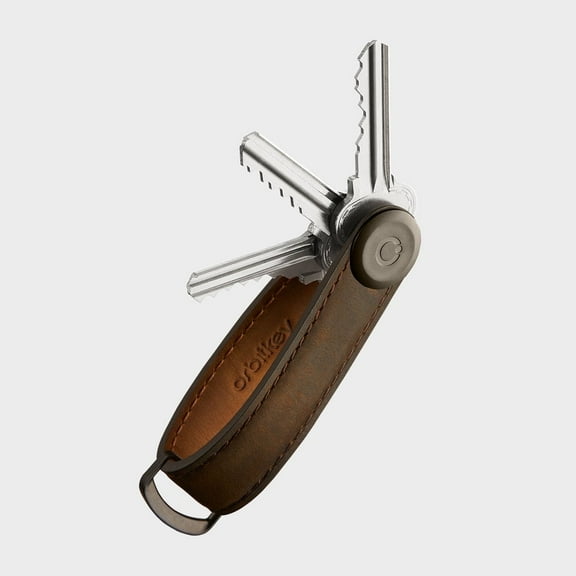 Orbitkey Leather Keychain Organizer - Oak Brown, Holds 7 Keys (4.7")
