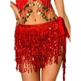 thumbnail image 3 of Musuos Women Sexy Belly Skirt, Sequined Fringe Miniskirt with Adjustable Waist Straps, Mini Skirt for Dance Performance, Rave Party, 3 of 10