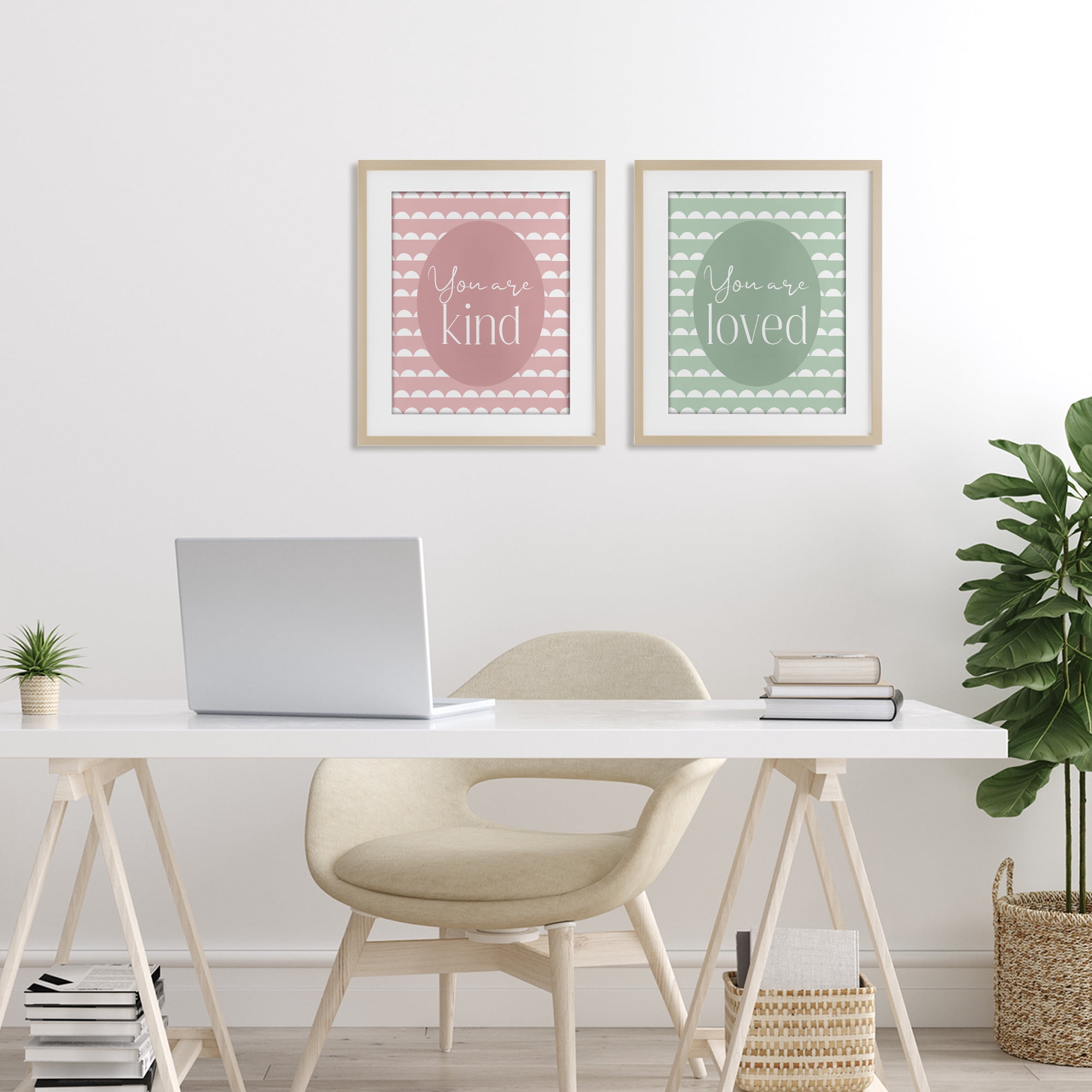 Stupell Industries Pastel Kind & Loved 2 Piece Birch Framed Print Under Glass Set, design by Christine Simpson Art