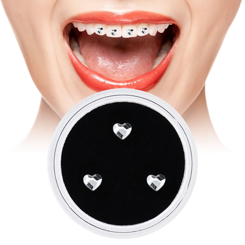 TBOLINE 3pcs Dental Rhinestones Dental Love Heart Teeth Jewelry Tooth