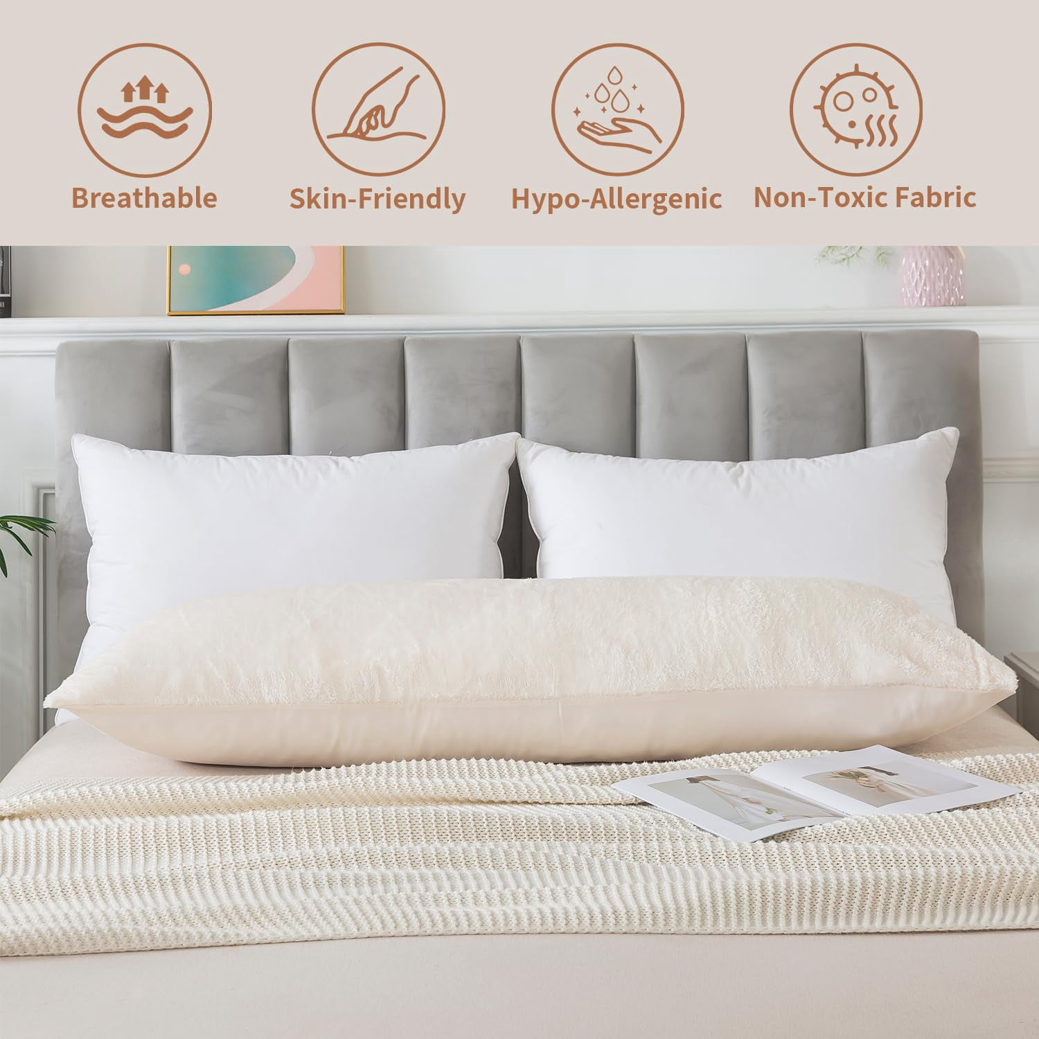 Memory Foam Body Pillow with Plush Fuzzy Cover Full-Length Support Pillow for Adults Soft Comfortable Sleeping Aid