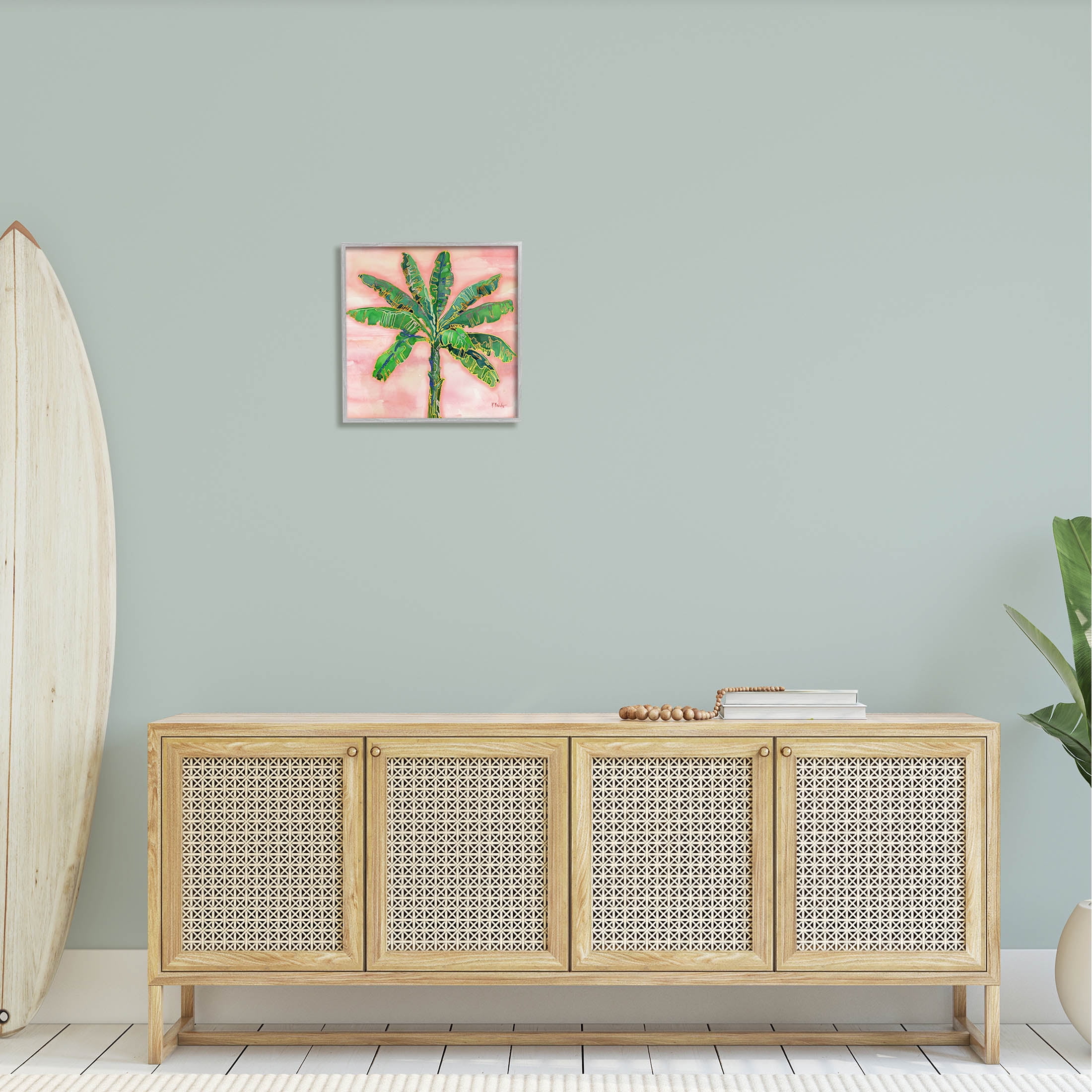 Tropical Nature Palm Sunrise Botanical & Floral Graphic Art Gray Framed Art Print Wall Art