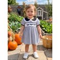 thumbnail image 6 of Cjfdfy Kids Toddler Baby Girls Halloween Dress Outfit Infant Baby Girls Summer Fall Clothes 6 12 18 24 Months 2 3 4 5 Years Doll Collar Ghost Witch Hat Bat Print Short Sleeve Striped Dress, 6 of 9