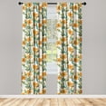 thumbnail image 3 of Ambesonne Floral Curtains, Flowers Colorful Lines Plot, Pair of 28"x84", Orange and Pale Petrol Blue, 3 of 5