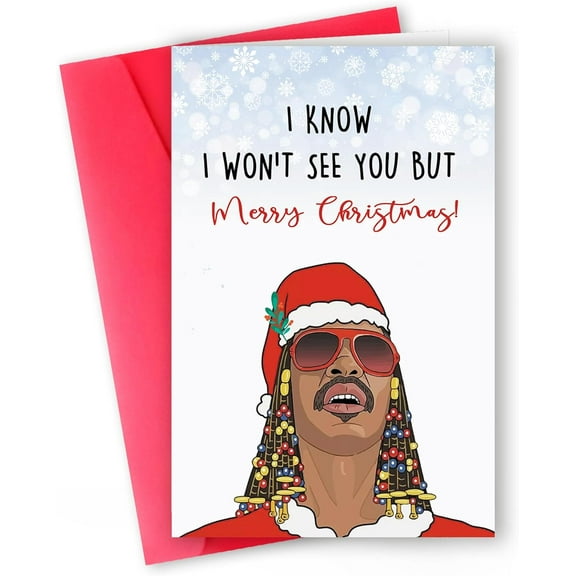 Merry Christmas Card – “I Know I Won’t See You But” Holiday Greeting – Fun Santa Design with Sunglasses – Perfect for Friends & Family