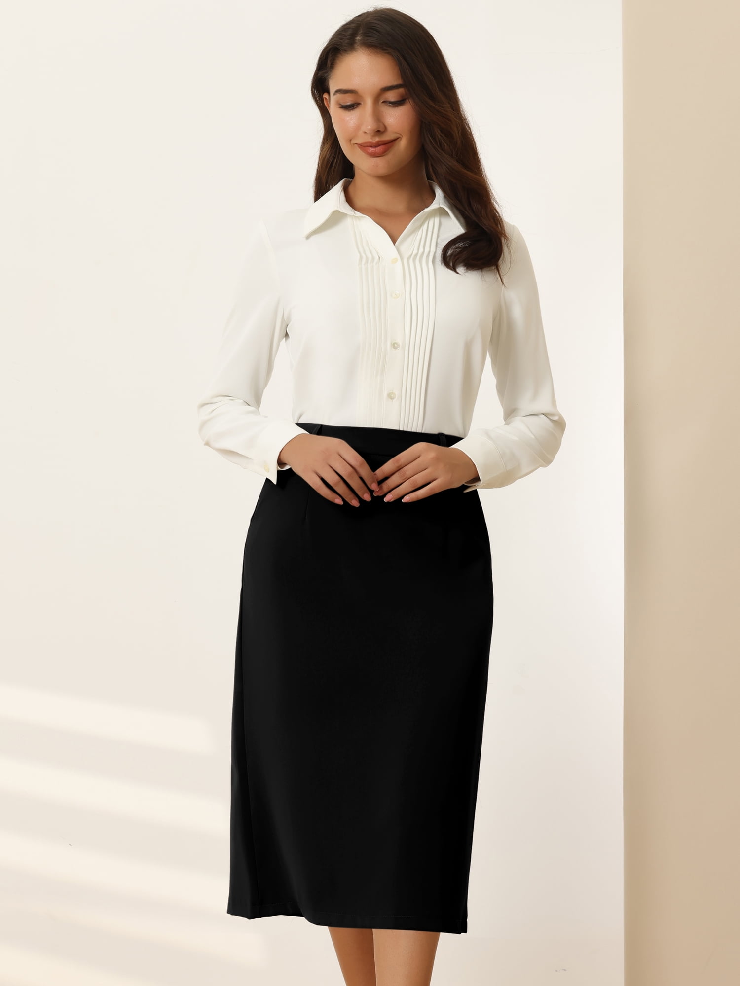 DARING DIVA Women's Pencil Skirt with High Waist and Split Back 2XL Black