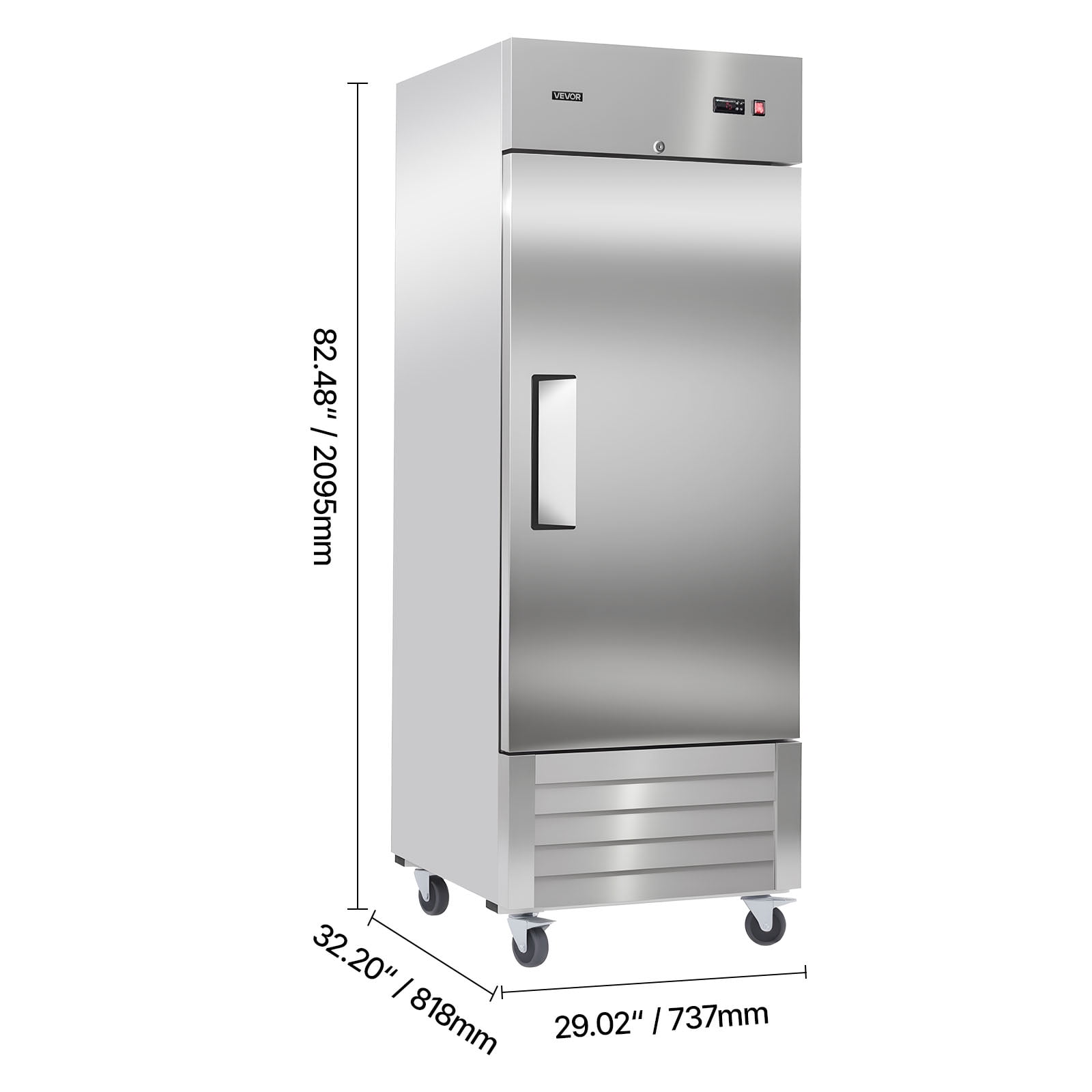 VEVOR Commercial Reach-In Refrigerator 29" W, 22 Cu.Ft Stainless Steel Upright Refrigerator with Single Door, Auto-Defrost, 4 Adjustable Shelves, 32 to 50℉ Temperature Control, ETL Certified