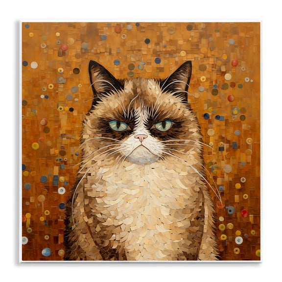 Stupell Industries Grouchy Cat in Classic Style Animals Painting Unframed Art Print Wall Art, 12 x 12