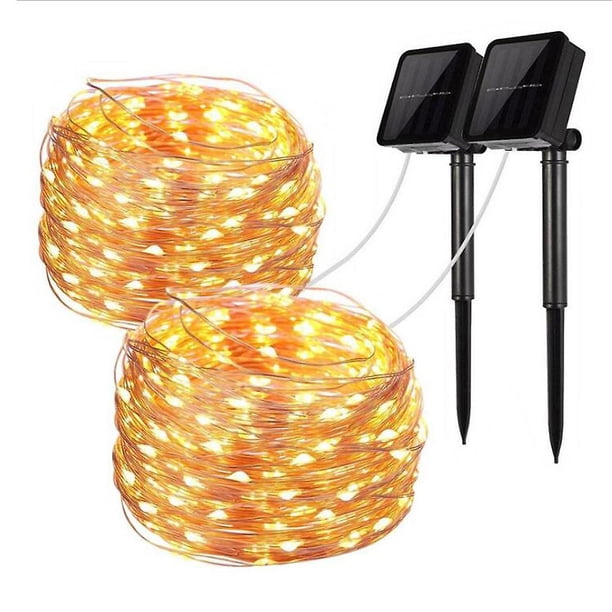 Cadena De Luz Solar Exterior, 10 M 100 Cadena De Luz Led Exterior Alambre De Cobre Impermeable Decoración De Cadena De Luz Solar De 8 Modos para Jardín, Balcón, Terraza, G