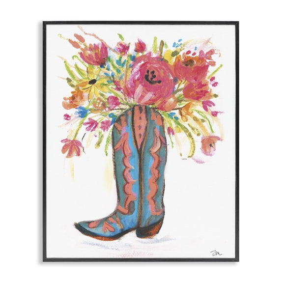 Stupell Industries Floral Cowgirl Boot Pastels Floral Painting Black Framed Art Print Wall Art, 11 x 14