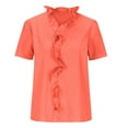 thumbnail image 4 of iHengLiXing Spring Tops for Womens Dressy Casual Women's Casual Solid Color Ruffle Collar Long Sleeve Ruffle Shirt Blouse V-Neck Short Sleeve Shirt Tops Orange M, 4 of 8