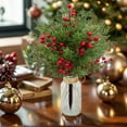 thumbnail image 6 of 20 Inch Artificial Christmas Topiary Ball Flowers, Artificial Branches With Berry Stems And Faux Norfolk Leaves, 1 Piece Outdoor Decoration, 6 of 7