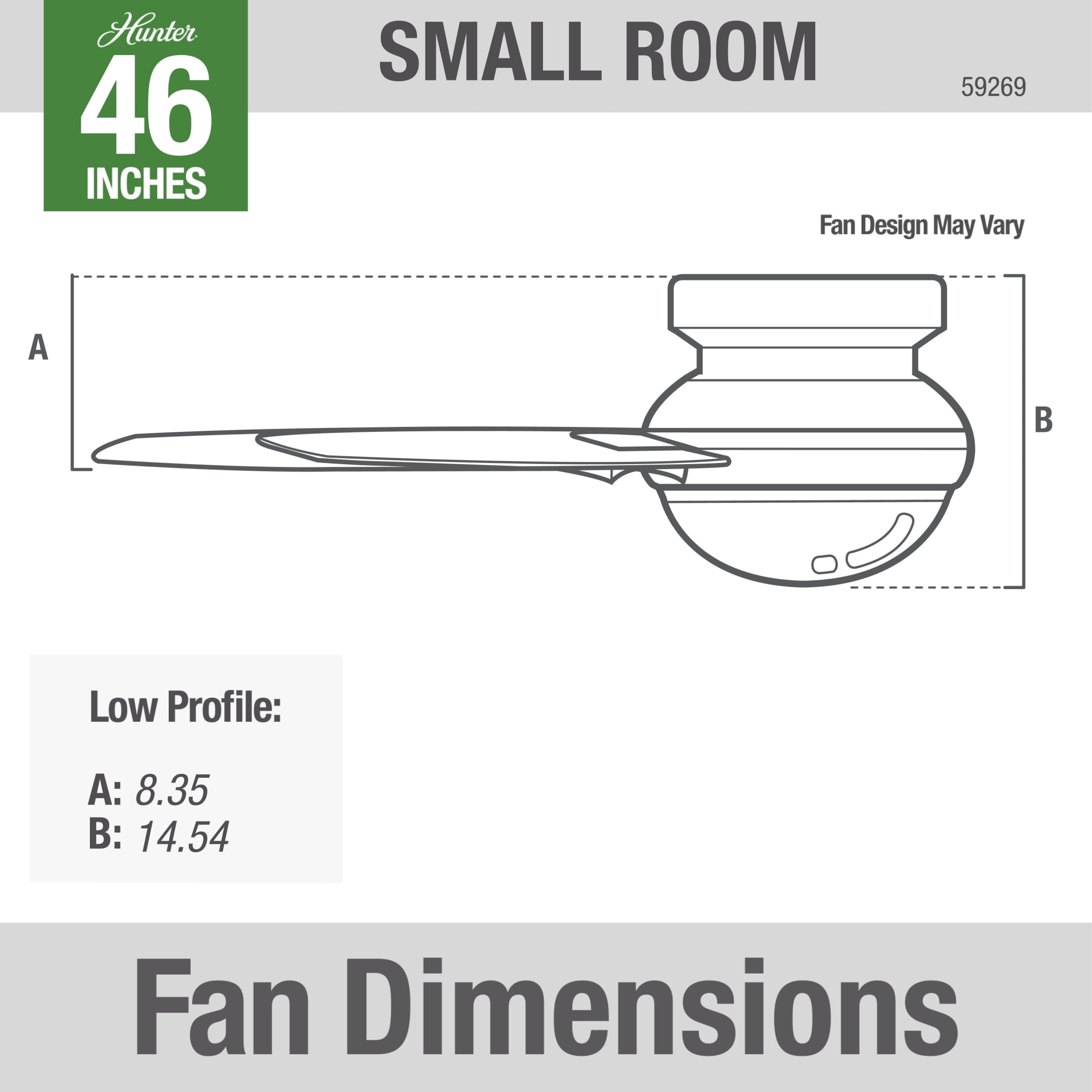 Hunter - Anslee Indoor Low Profile Ceiling Fan With Light, 46-inch, Fresh White, Modern-style, 3-speed WhisperWind Motor, 59269, for Living Rooms, Bedrooms
