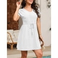 thumbnail image 3 of Women's Swimsuit Cover Ups V-Neck Drawstring Beachwear Flowy Short Sleeve Beach Dress, 3 of 10
