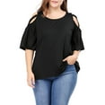 thumbnail image 2 of Unique Bargains Juniors' Plus Size Strappy Shoulder Trumpet Sleeves Top 4X Black, 2 of 7